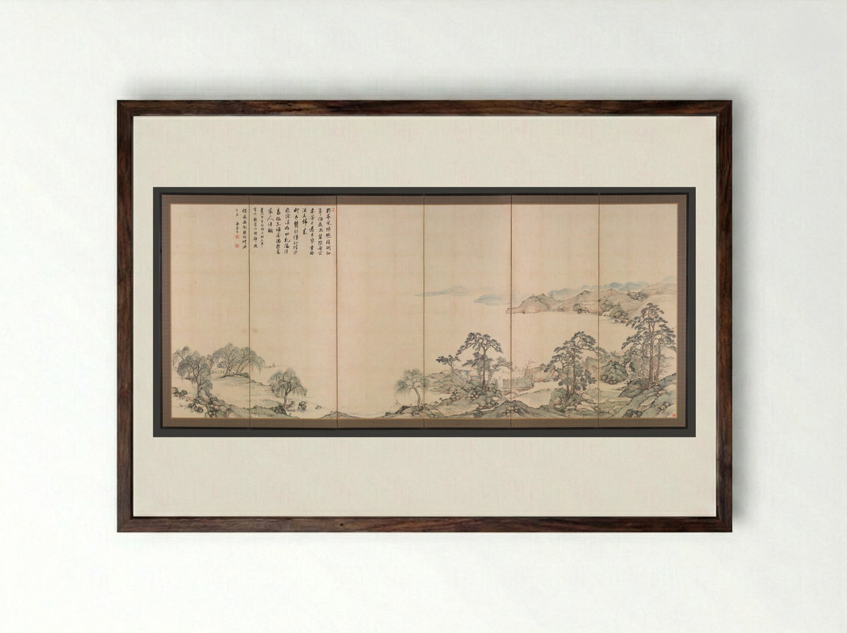 Lake Biwa in Four Seasons - Nukina Kaioku - Framed Print Dark Wood