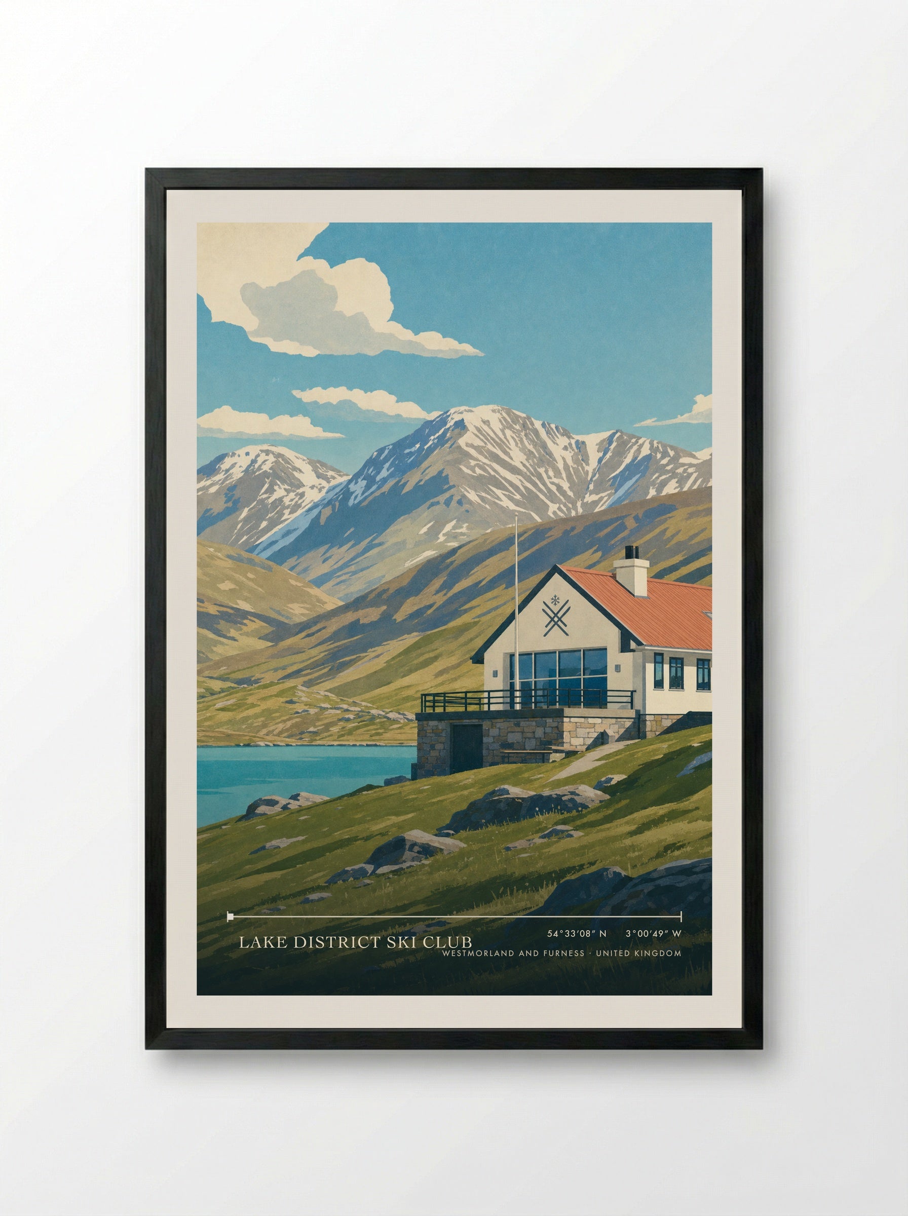 Lake District Ski Club Westmorland and Furness United Kingdom Travel Poster - Framed Print Black