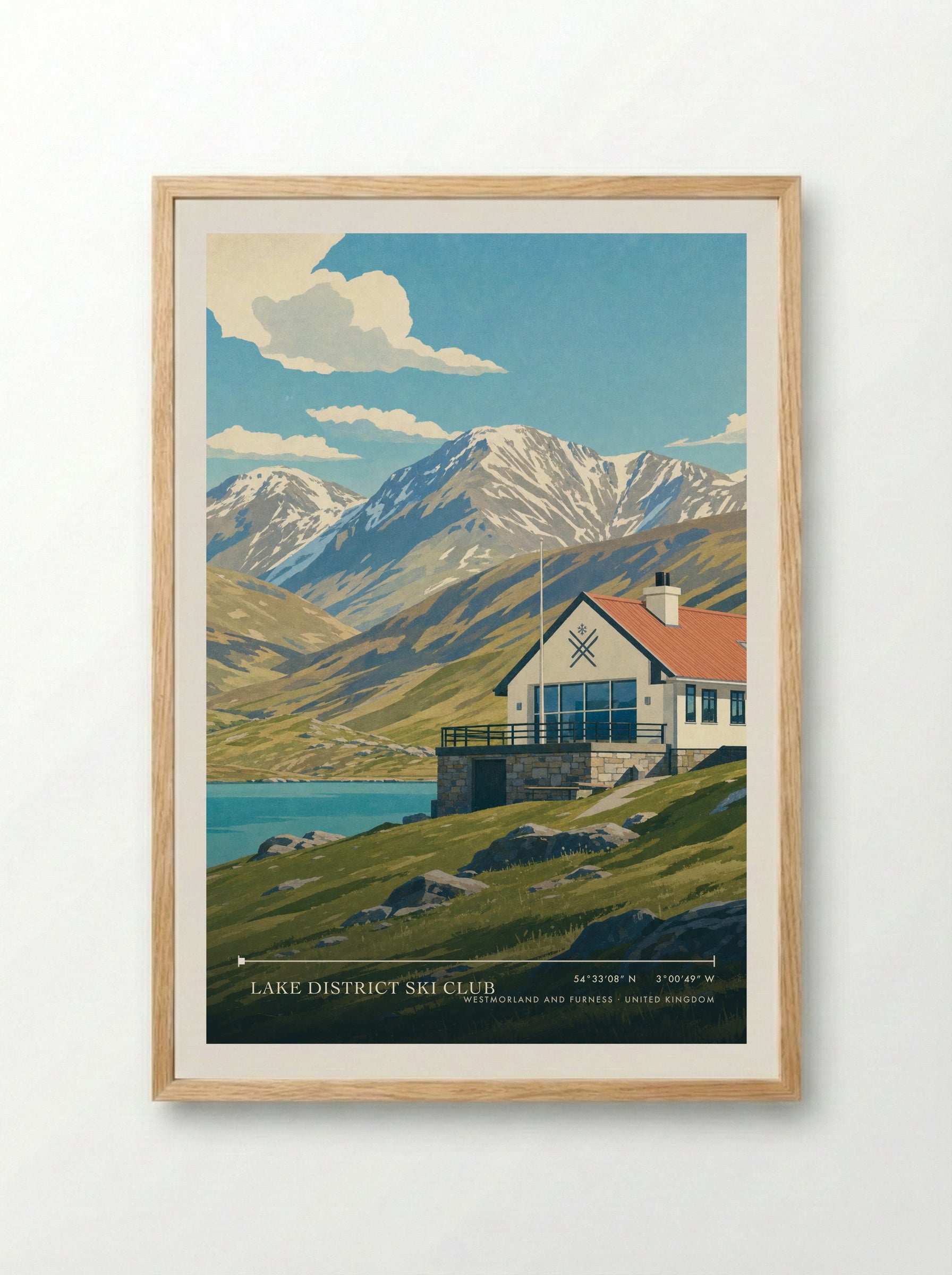 Lake District Ski Club Westmorland and Furness United Kingdom Travel Poster - Framed Print Wood