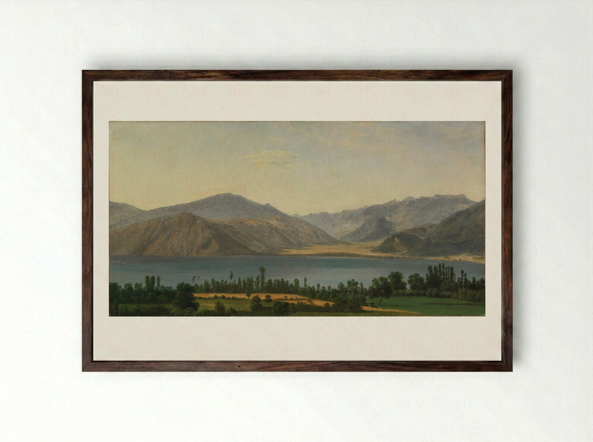 Lake Fucino and the Abruzzi Mountains - Jean-Joseph-Xavier Bidauld - Framed Print Dark Wood