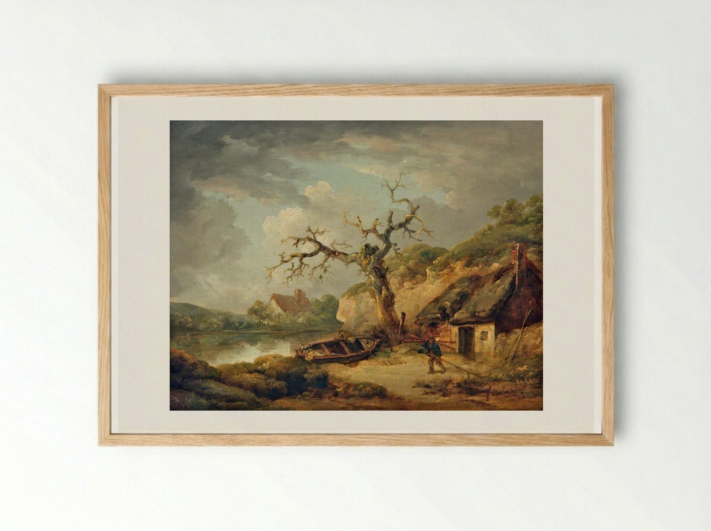 Lake Scene and a Cottage - George Morland - Framed Print Wood
