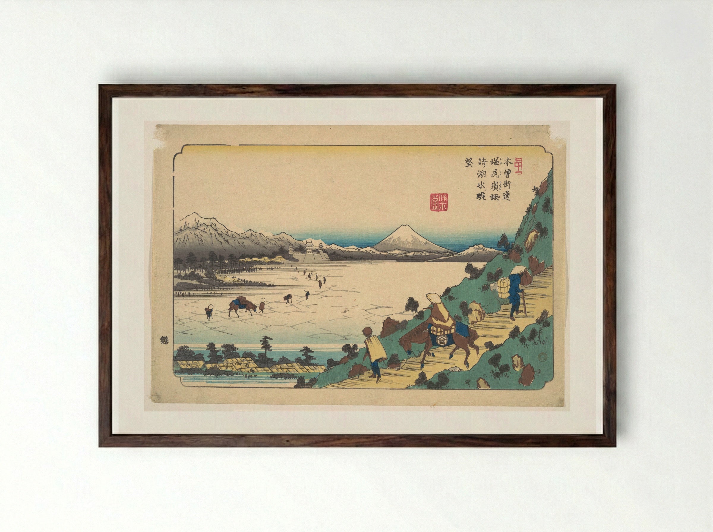 Lake Suwa from Shiojiri Pass - Keisai Eisen - Framed Print Dark Wood