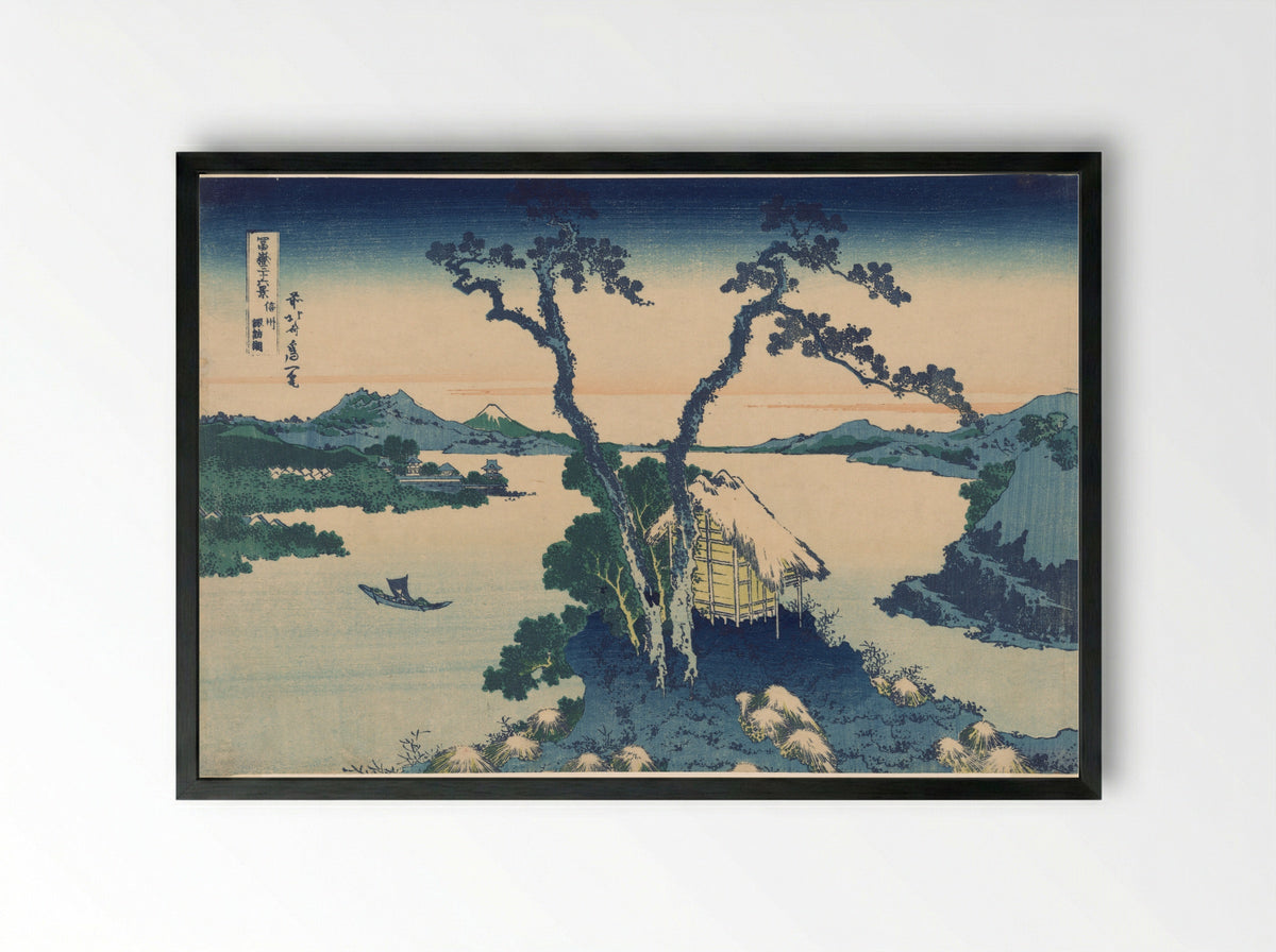Lake Suwa in Shinano Province - Katsushika Hokusai - Framed Print Black