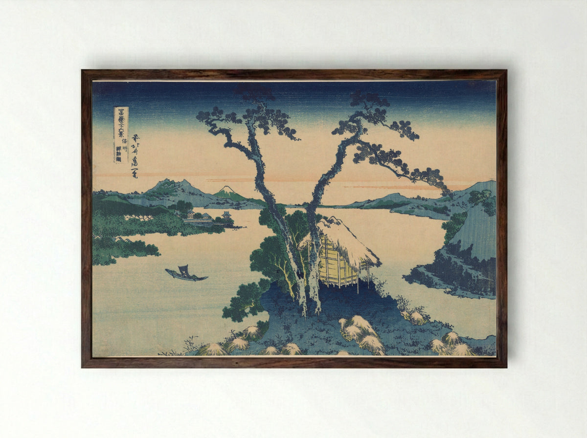 Lake Suwa in Shinano Province - Katsushika Hokusai - Framed Print Dark Wood