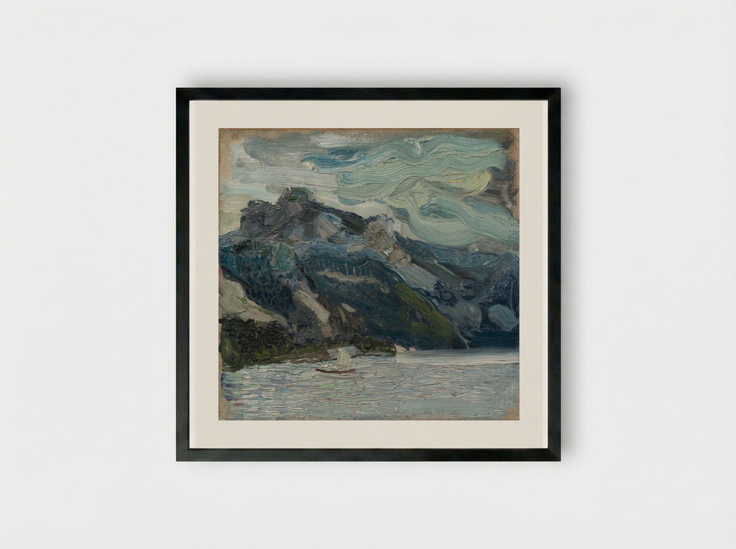 Lake Traunsee with the Schlafende Griechin mountain - Richard Gerstl - Framed Print Black