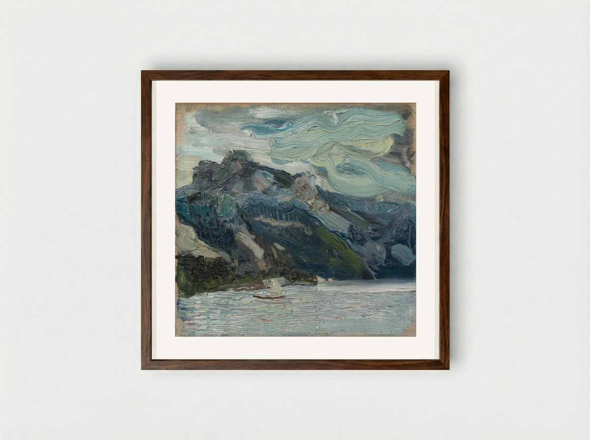 Lake Traunsee with the Schlafende Griechin mountain - Richard Gerstl - Framed Print Dark Wood