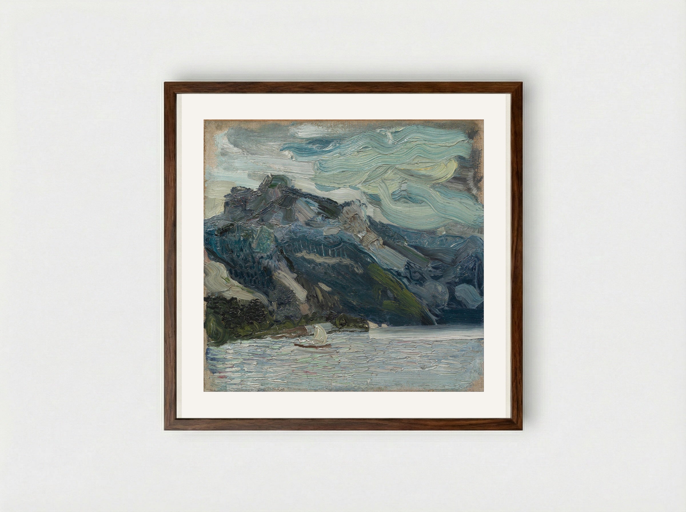 Lake Traunsee with the Schlafende Griechin mountain - Richard Gerstl - Framed Print Dark Wood