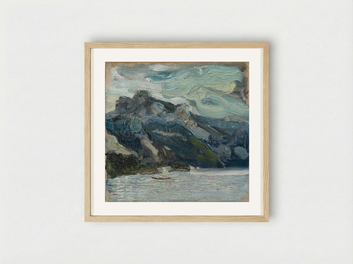 Lake Traunsee with the Schlafende Griechin mountain - Richard Gerstl - Framed Print Wood