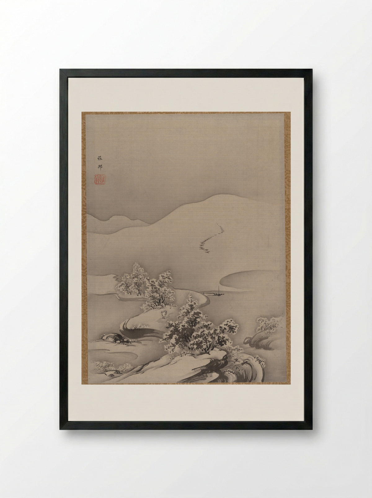 Lake and Causeway - Hashimoto Gahō - Framed Print Black