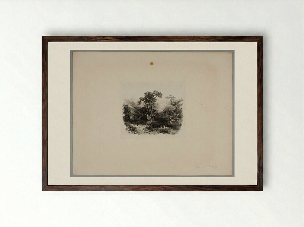 Lake and Waterfall - August C. Haun - Framed Print Dark Wood