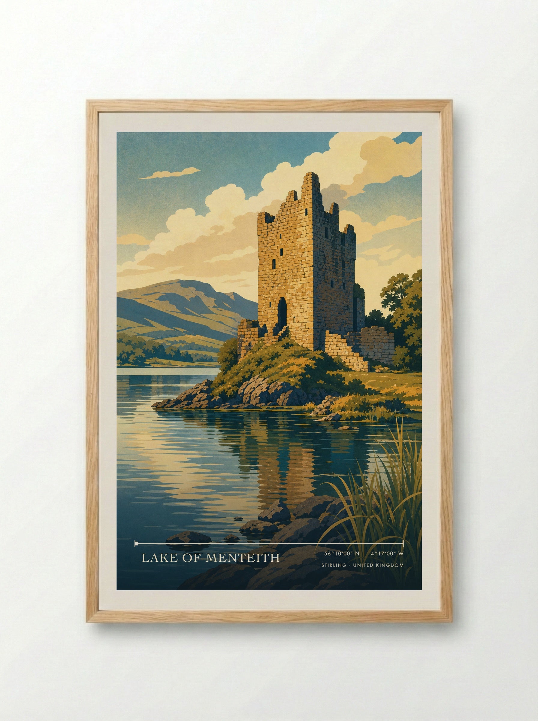 Lake of Menteith Stirling United Kingdom Travel Poster - Framed Print Wood
