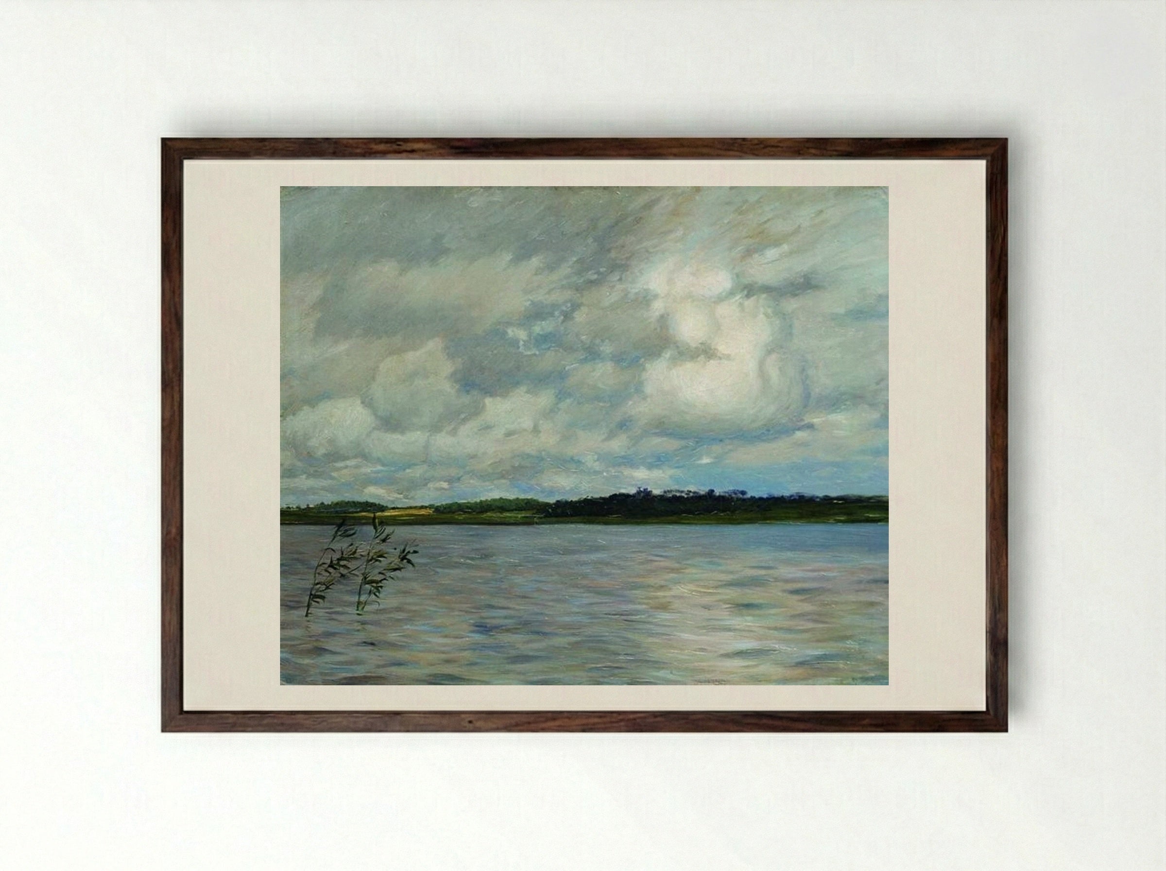 Lake. Gray Day - Isaac Levitan - Framed Print Dark Wood