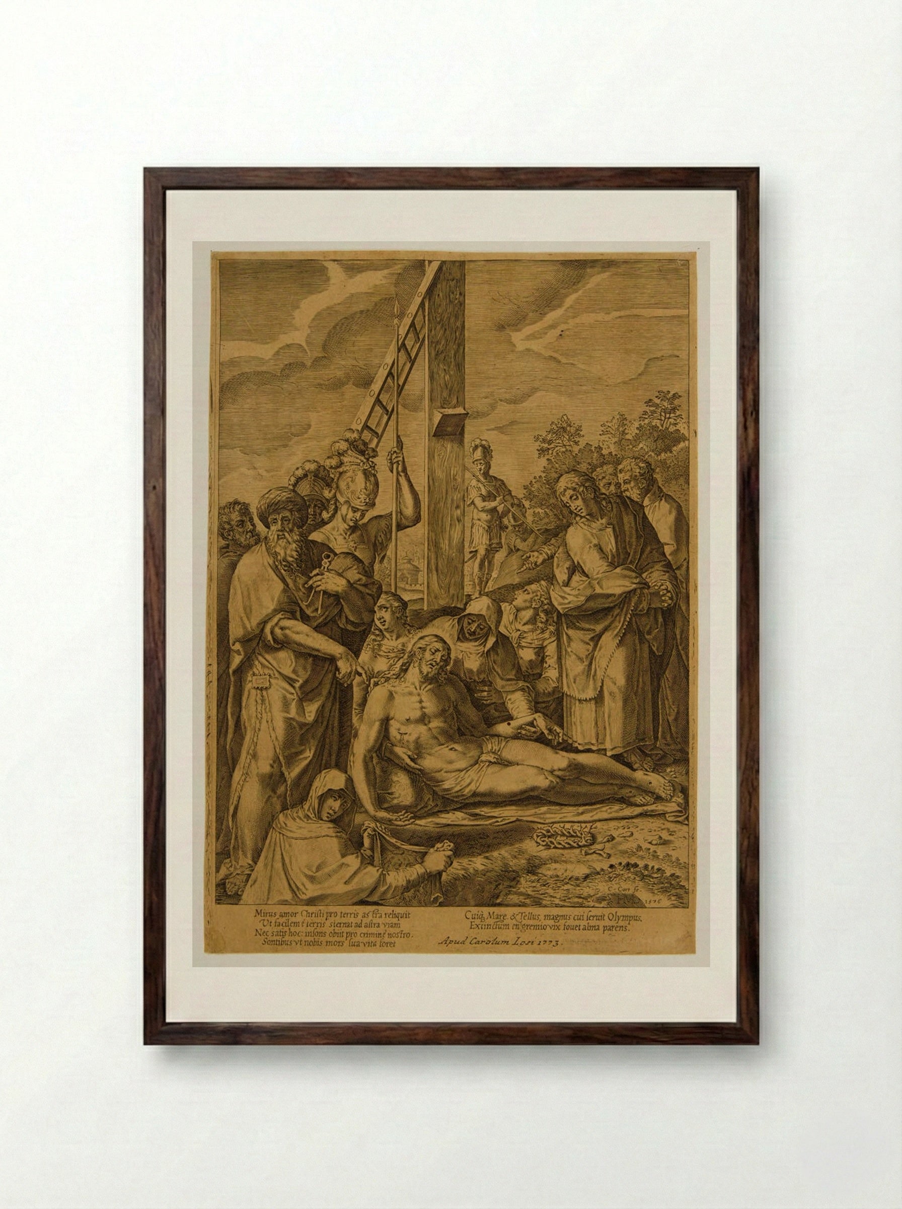 Lamentation - Cornelis Cort - Framed Print Dark Wood