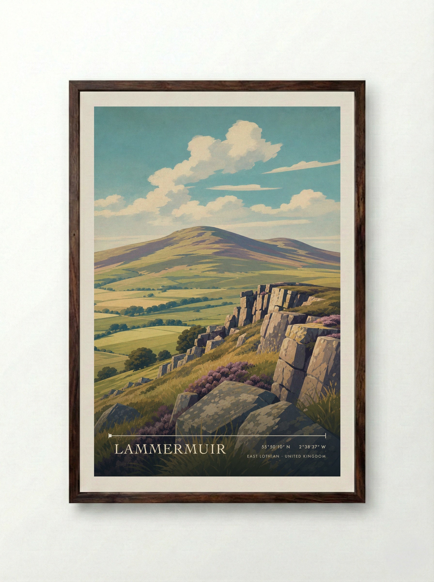 Lammermuir East Lothian United Kingdom Travel Poster - Framed Print Dark Wood