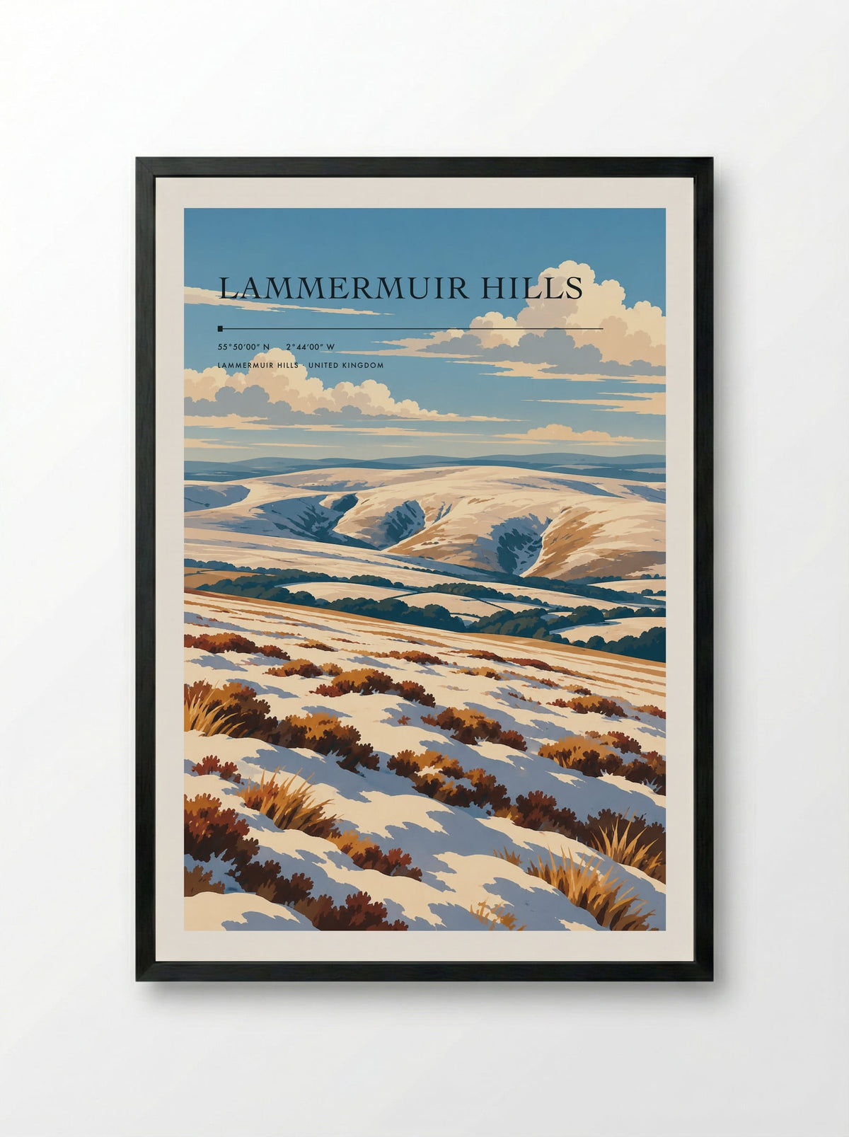 Lammermuir Hills | Travel Poster - Framed Print Black