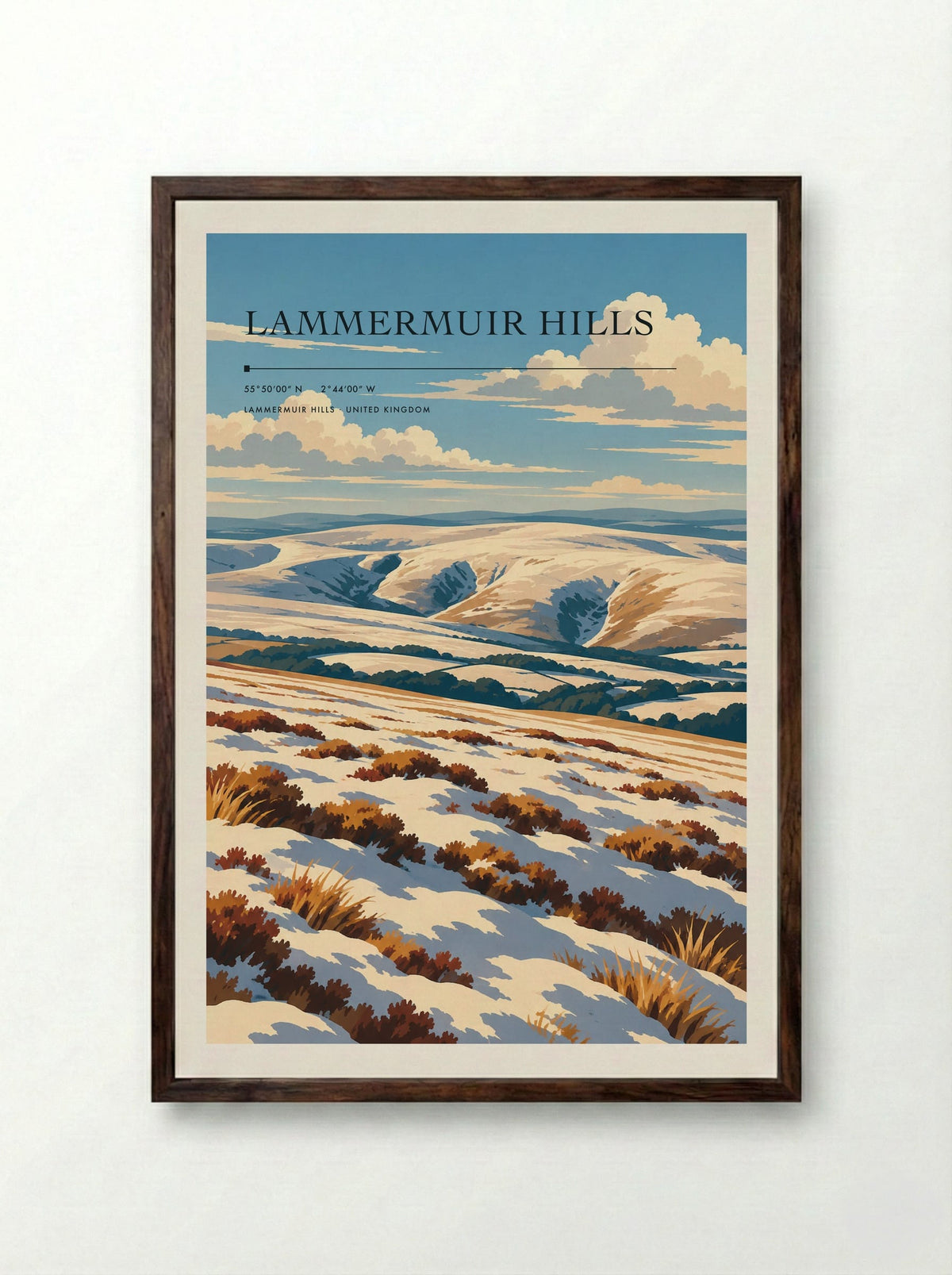 Lammermuir Hills | Travel Poster - Framed Print Dark Wood