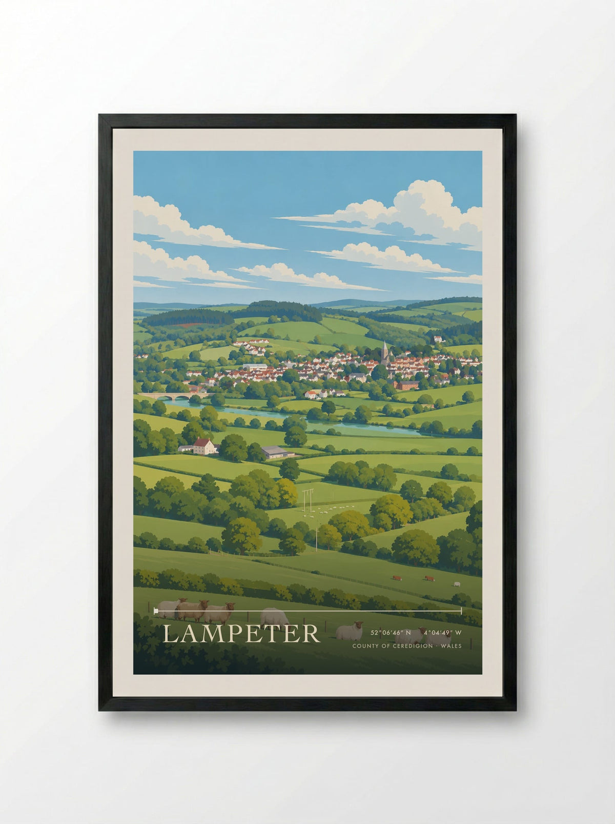 Lampeter, County of Ceredigion | Travel Poster - Framed Print Black