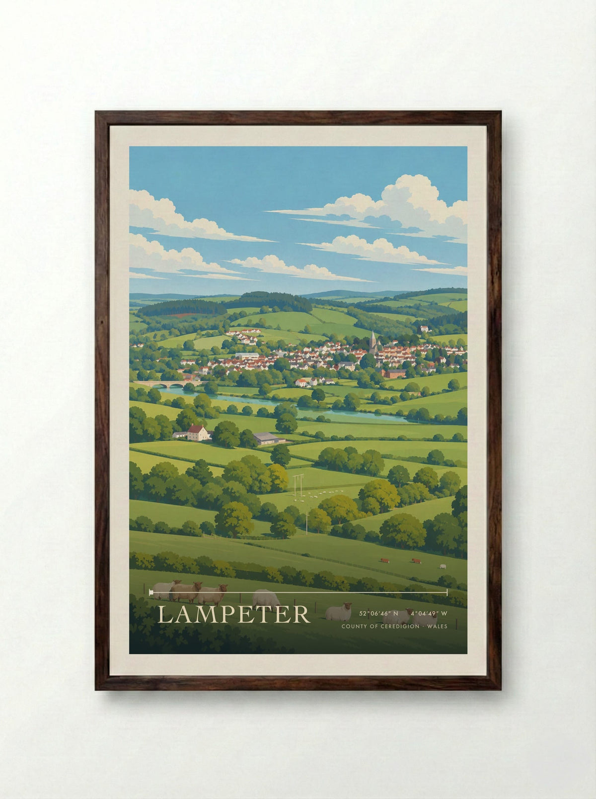 Lampeter, County of Ceredigion | Travel Poster - Framed Print Dark Wood