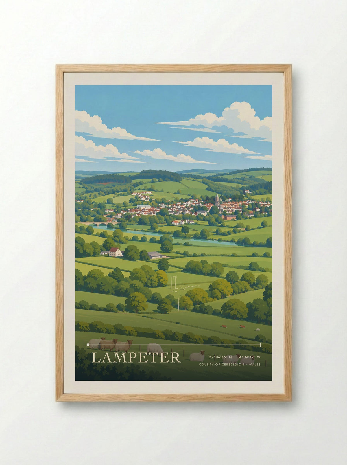 Lampeter, County of Ceredigion | Travel Poster - Framed Print Wood