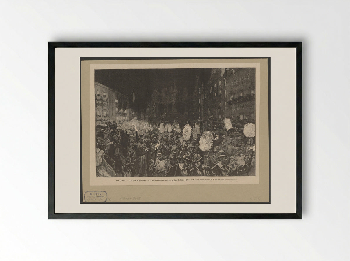 Lampionnenoptocht op de Dam te Amsterdam - Daniel Urrabieta Vierge - Framed Print Black
