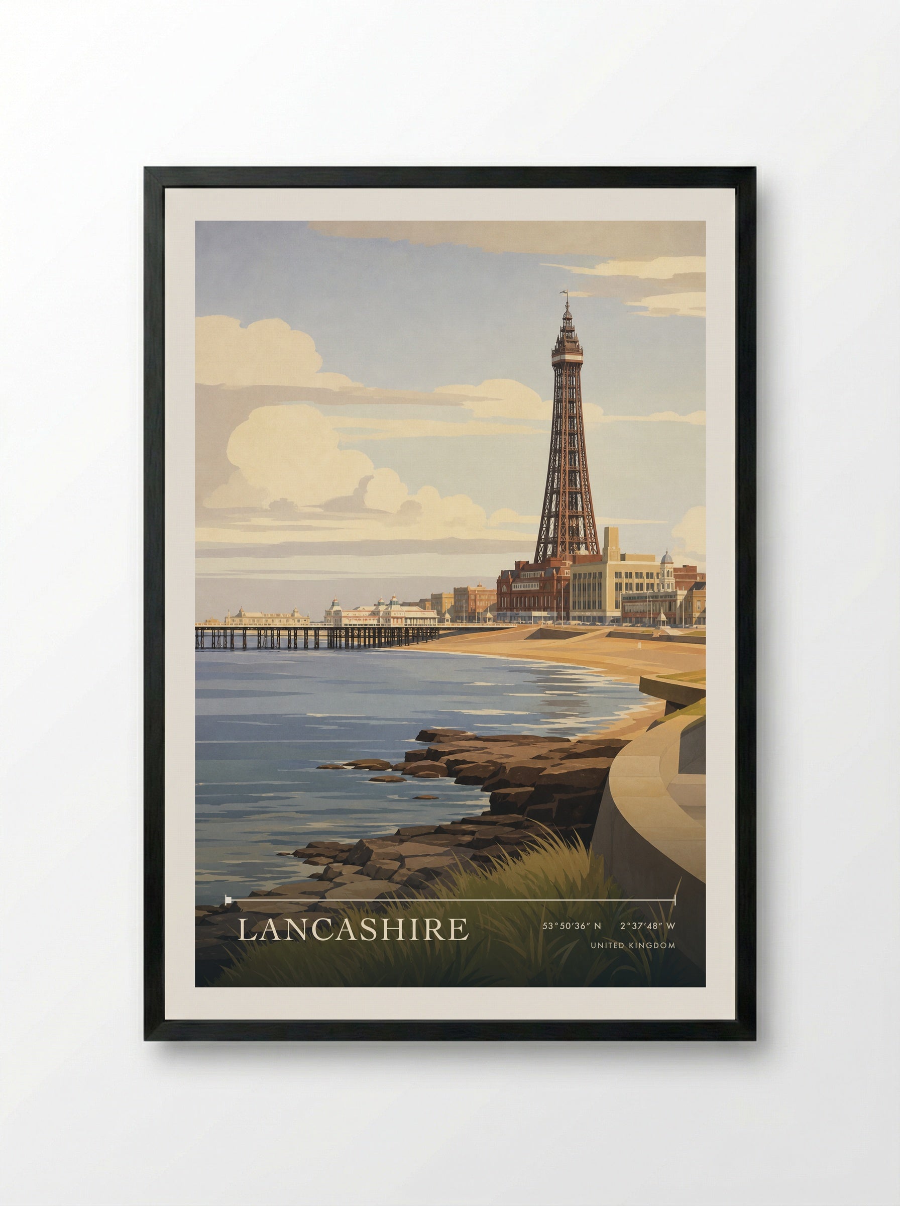 Lancashire United Kingdom Travel Poster - Framed Print Black