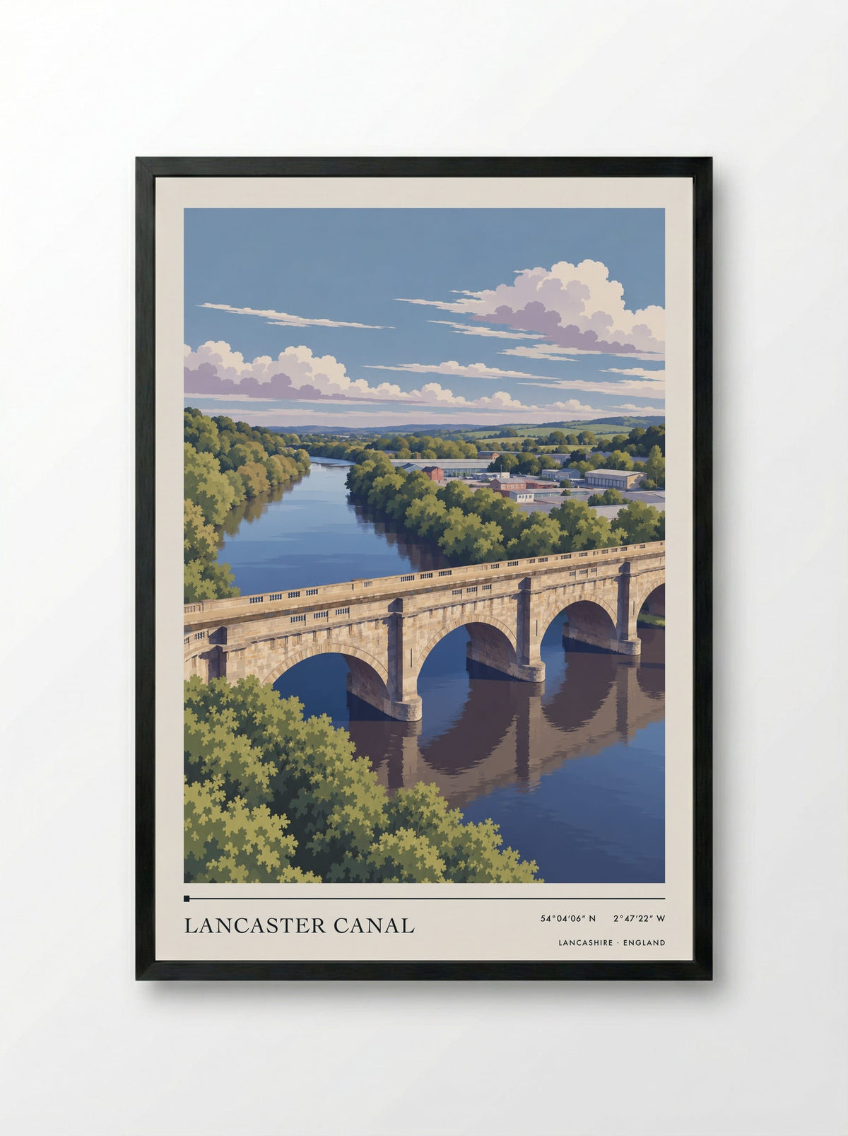 Lancaster Canal, Lancashire | Travel Poster - Framed Print Black