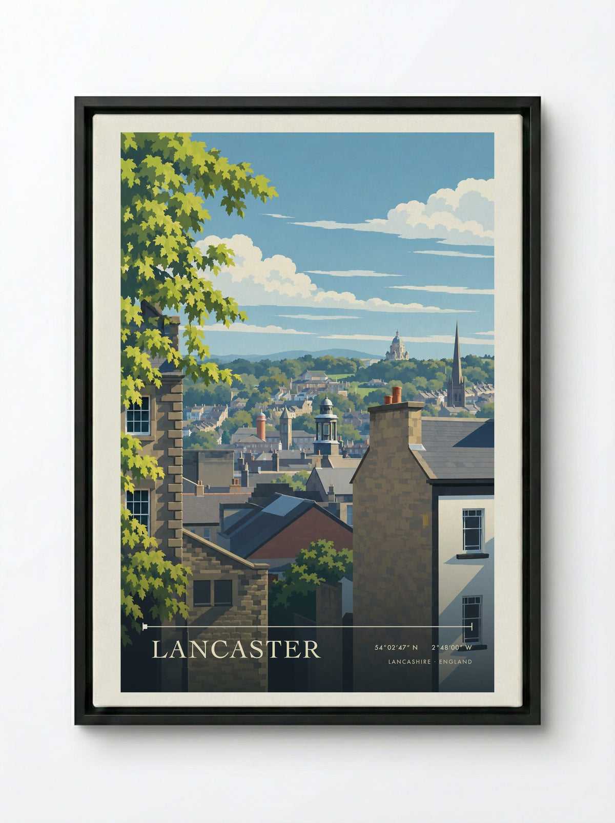 Lancaster, Lancashire | Travel Poster - Framed Canvas Black