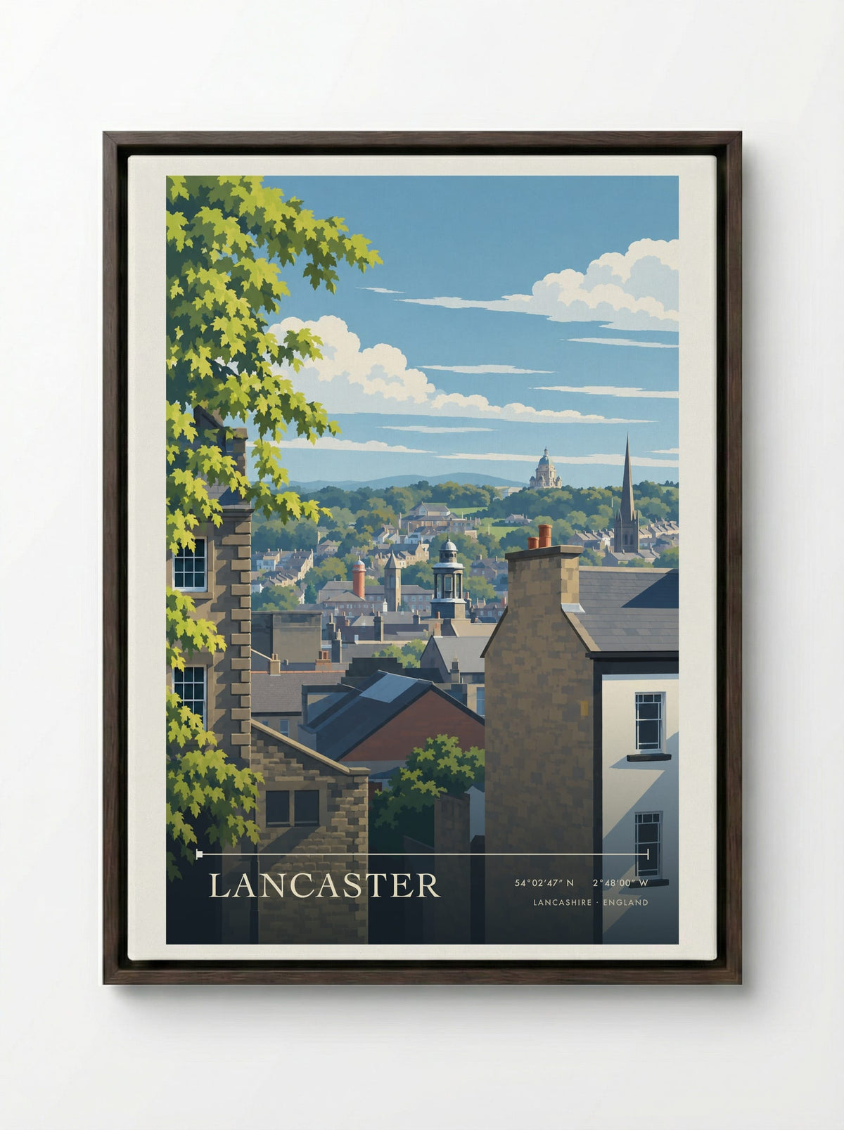 Lancaster, Lancashire | Travel Poster - Framed Canvas Dark Wood