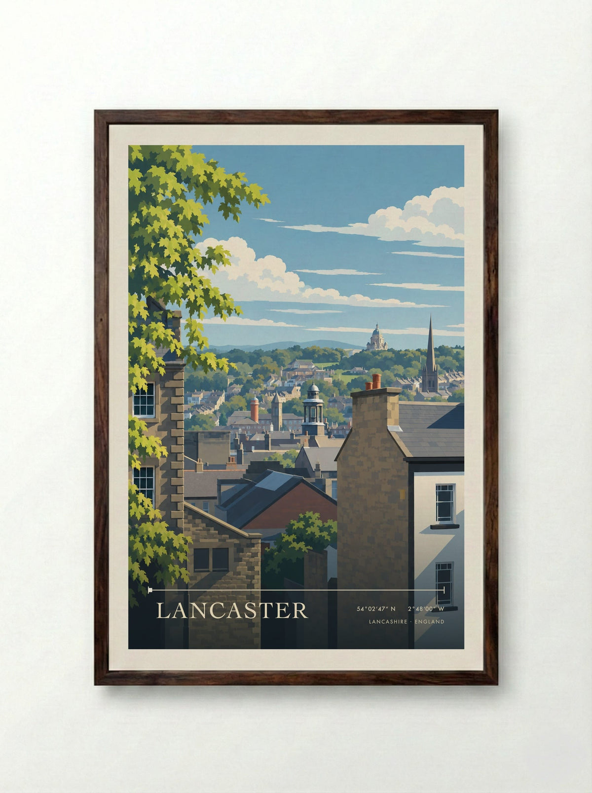 Lancaster, Lancashire | Travel Poster - Framed Print Dark Wood