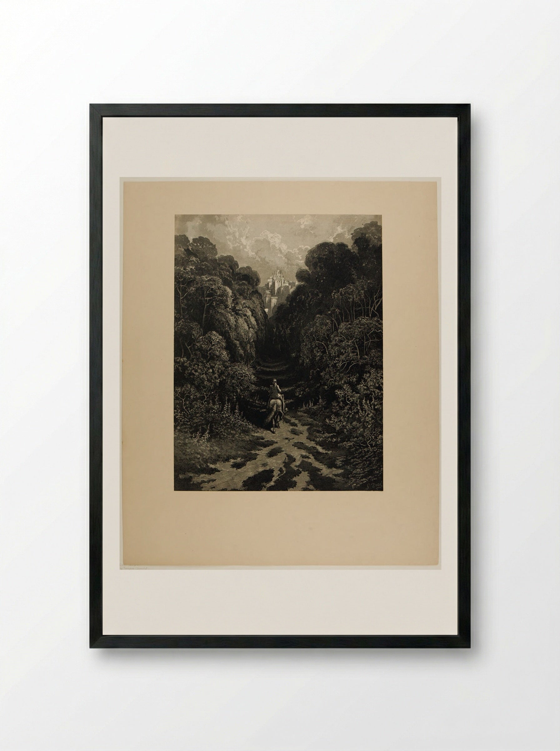 Lancelot Approaching the Castle of Astolat - Gustave Doré - Framed Print Black