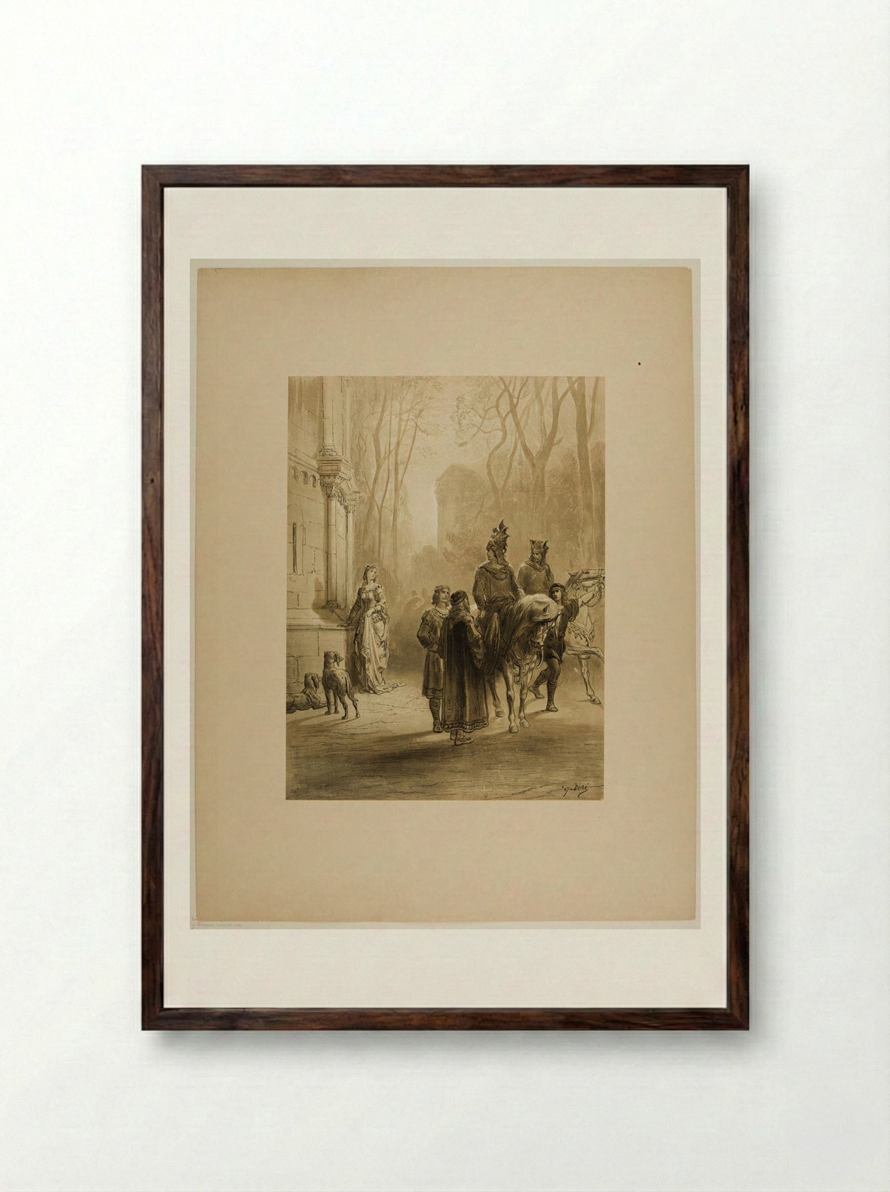 Lancelot Bids Adieu to Elaine - Gustave Doré - Framed Print Dark Wood