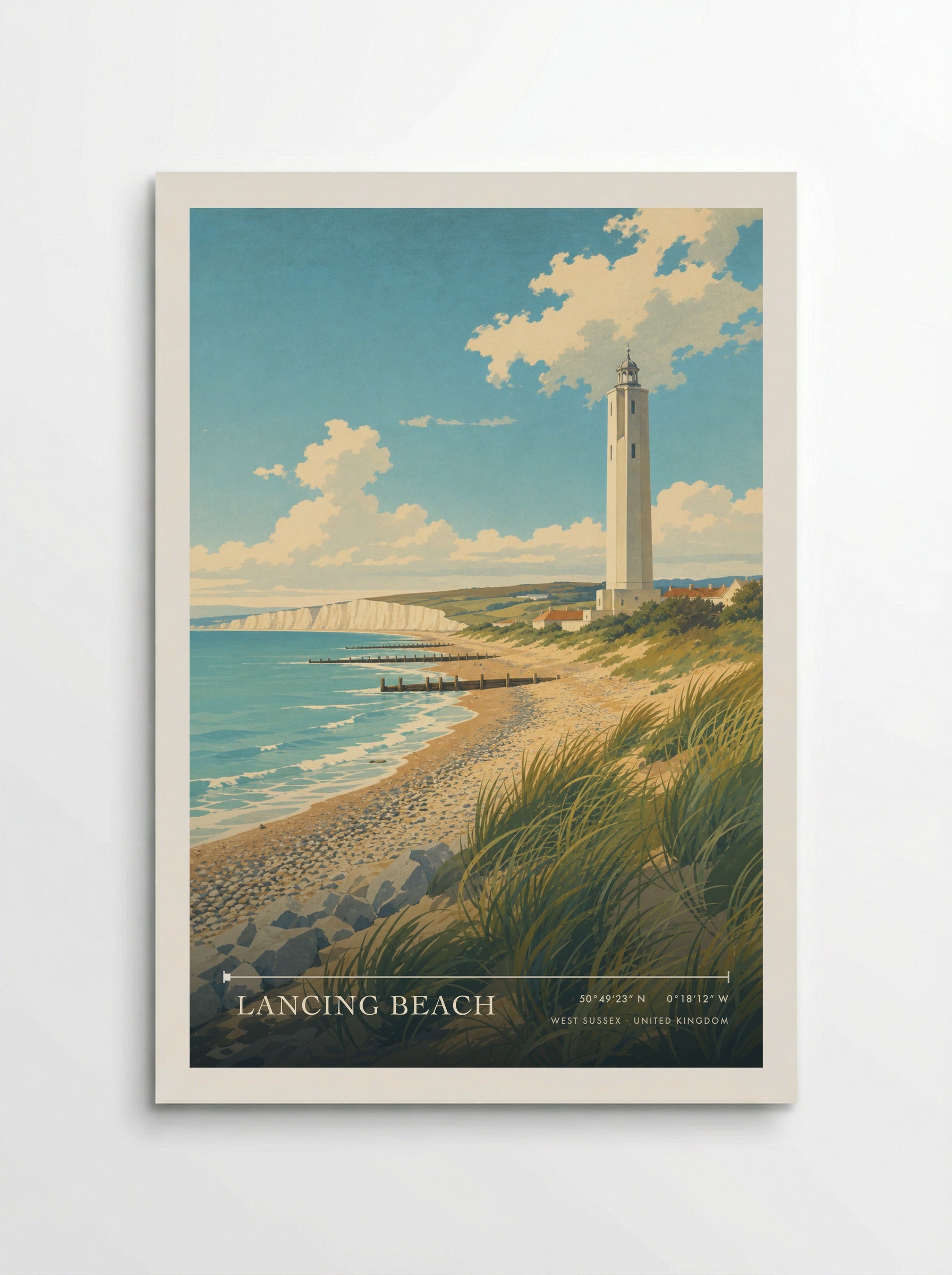 Lancing Beach West Sussex United Kingdom Travel Poster - Poster