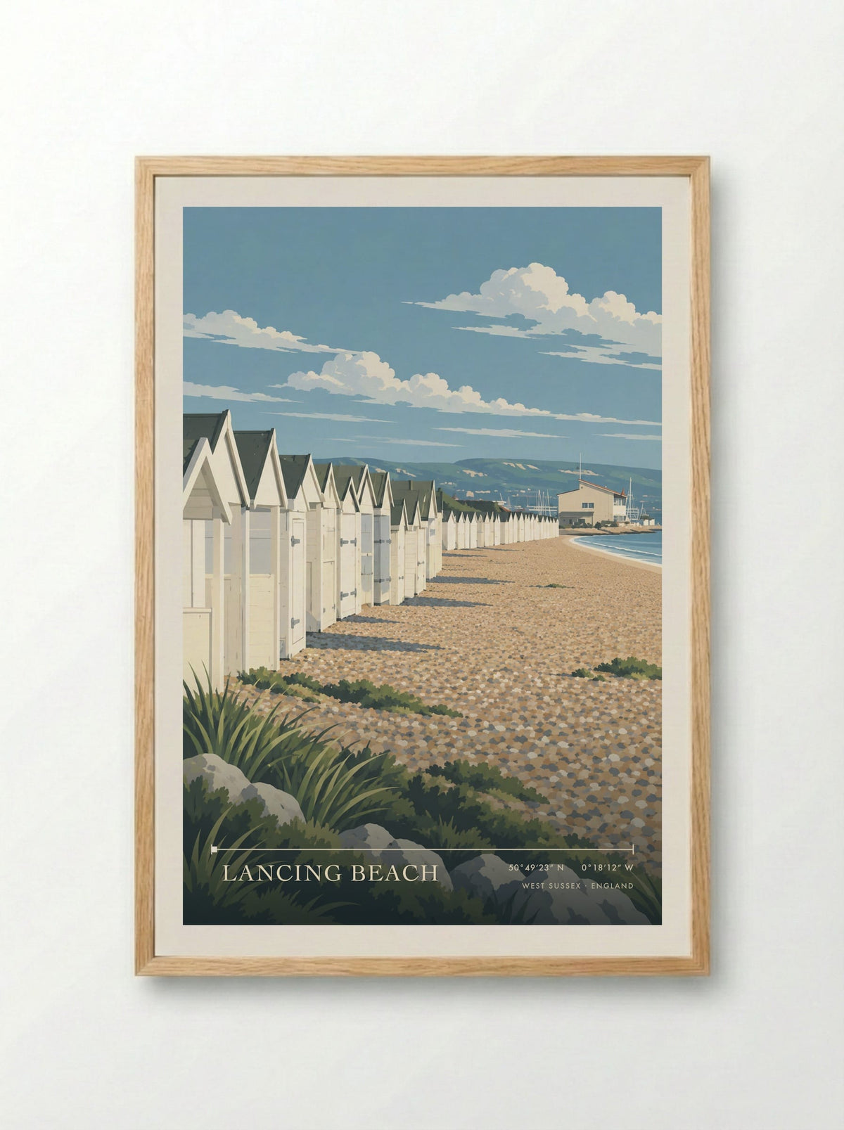 Lancing Beach, West Sussex | Travel Poster - Framed Print Wood