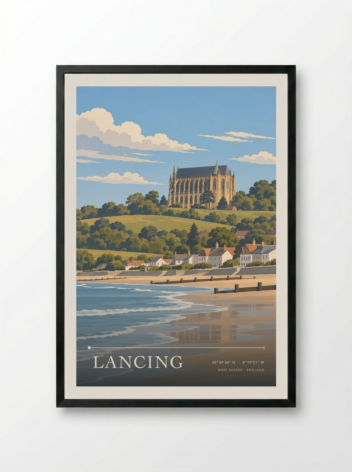 Lancing, West Sussex | Travel Poster - Framed Print Black