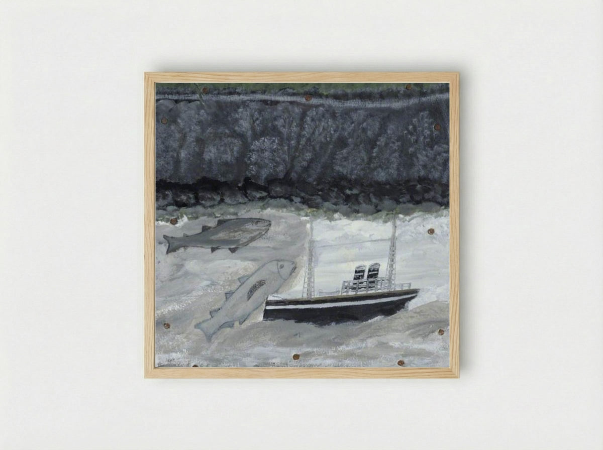 Land, Fish and Motor Vessel - Alfred Wallis - Framed Print Wood
