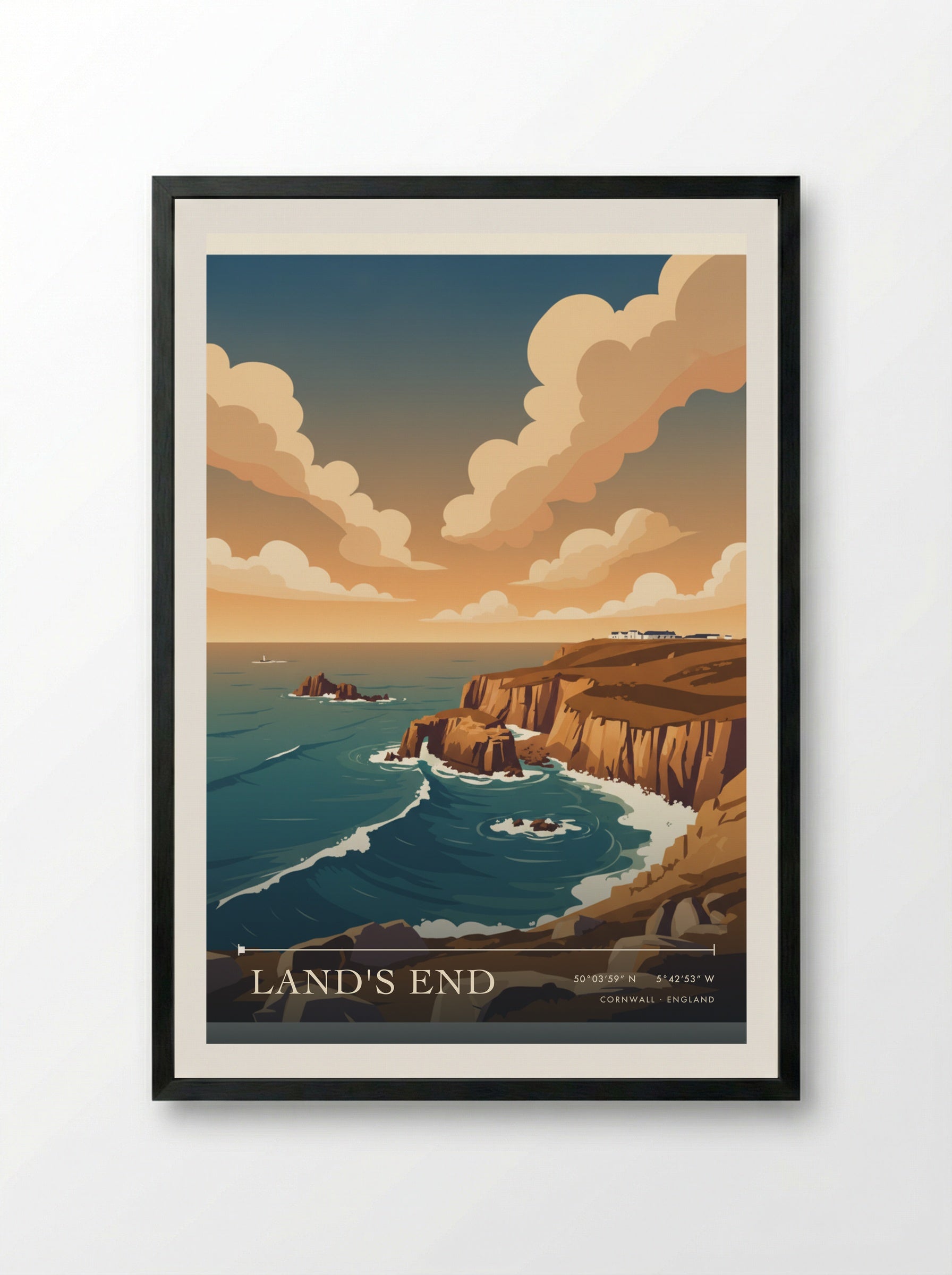Land's End Cornwall England Travel Poster - Framed Print Black