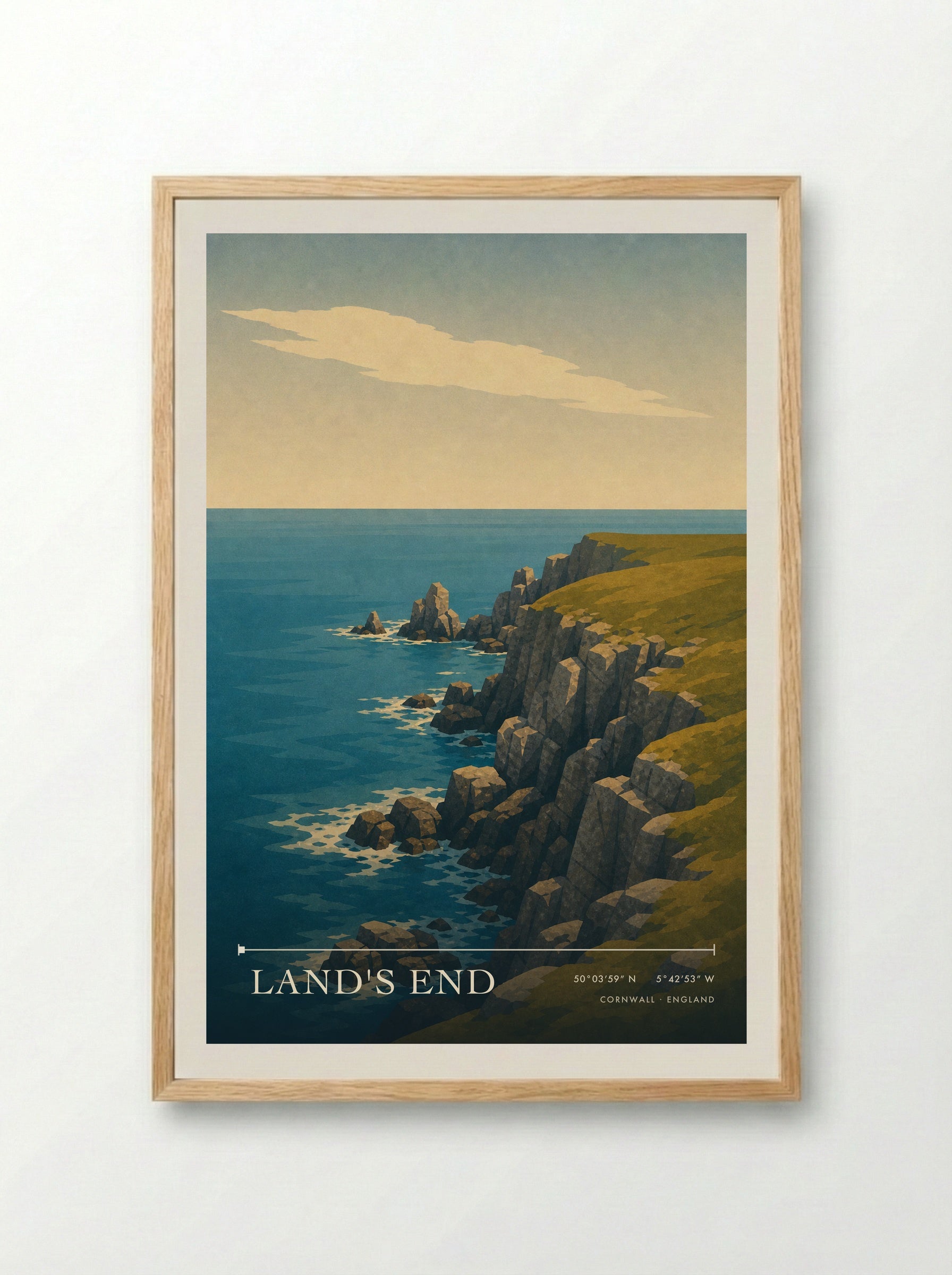 Land's End Travel Poster Artwork - Framed Print Wood