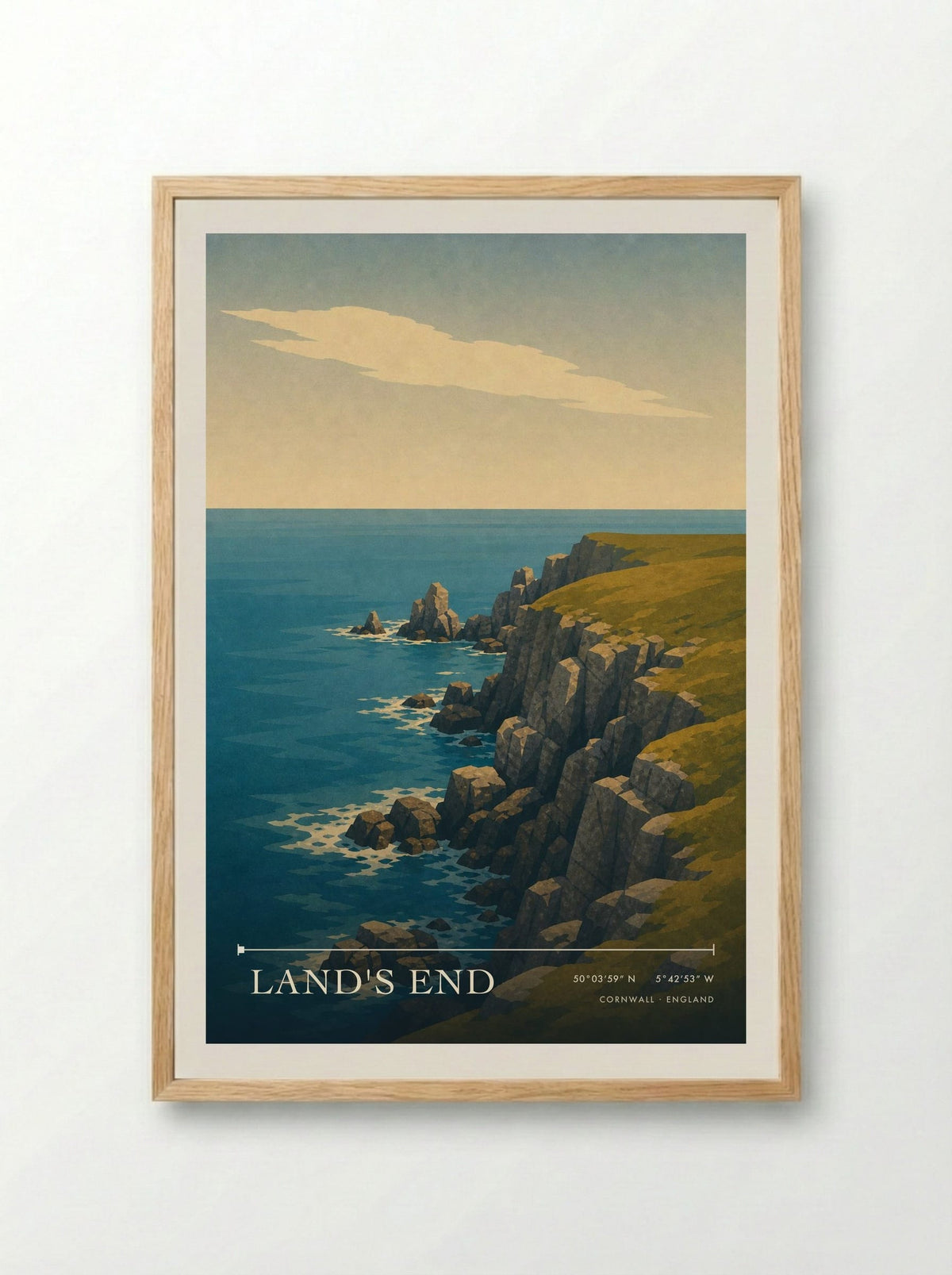 Land's End Travel Poster Artwork - Framed Print Wood