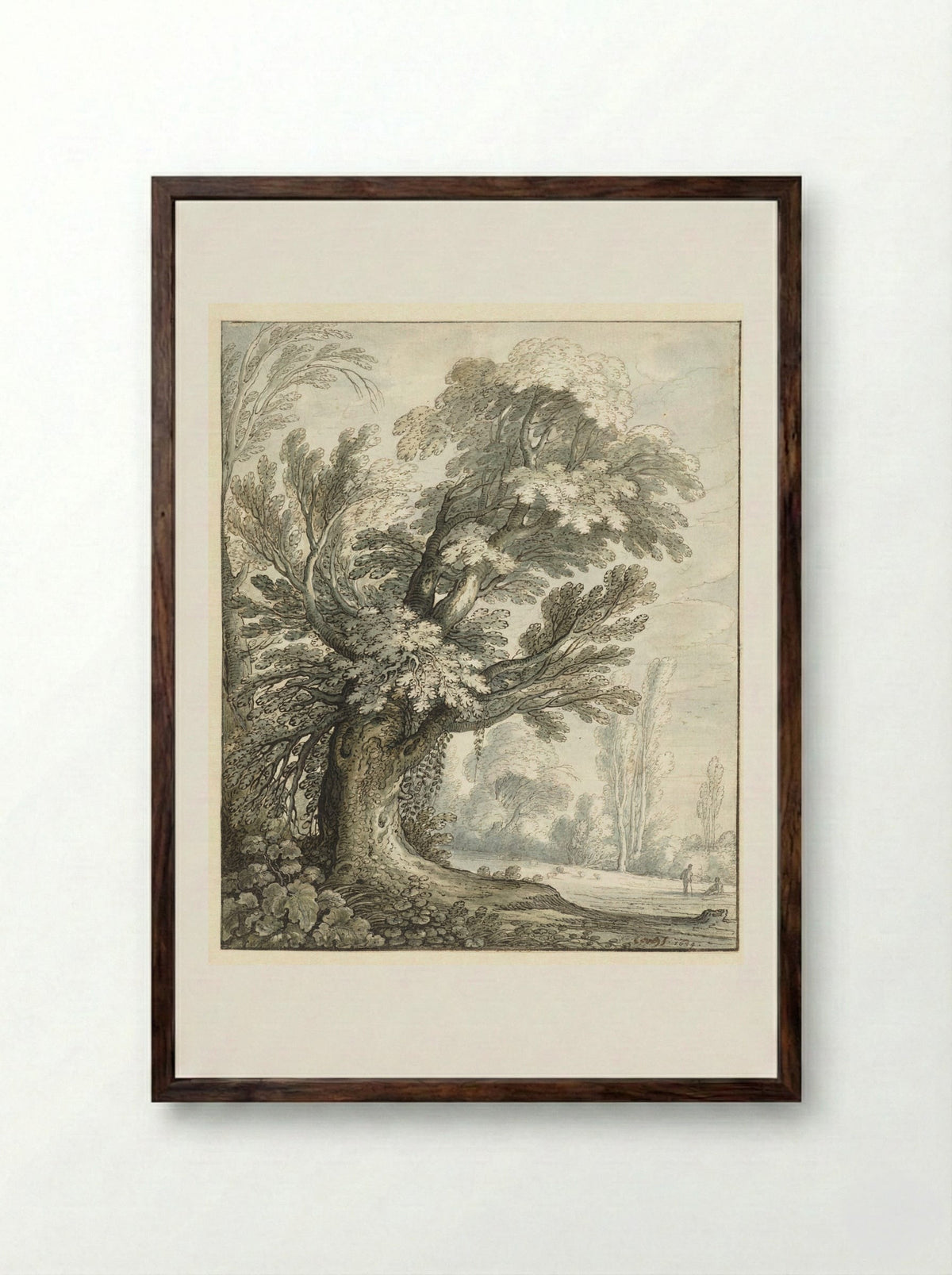 Landscap met een hoge boom - Marten de Cock - Framed Print Dark Wood