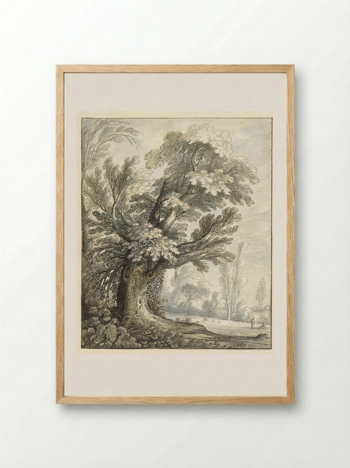 Landscap met een hoge boom - Marten de Cock - Framed Print Wood