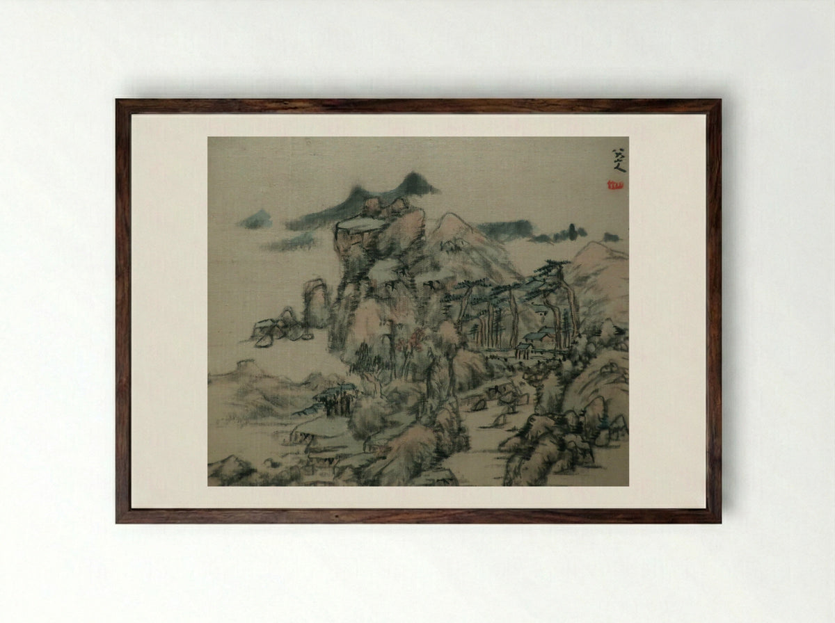 Landscape Album Leaf - Bada Shanren - Framed Print Dark Wood