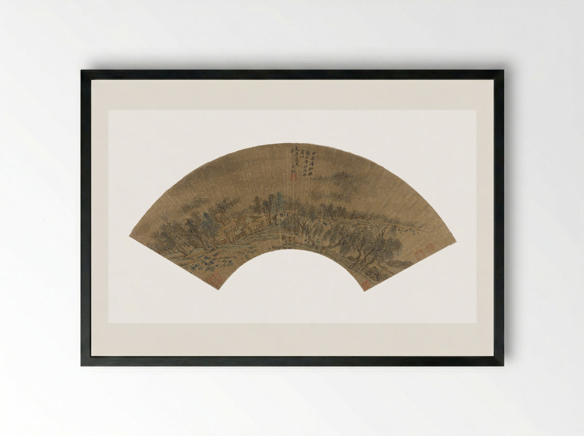 Landscape (Fan Painting) - Wang Jian - Framed Print Black
