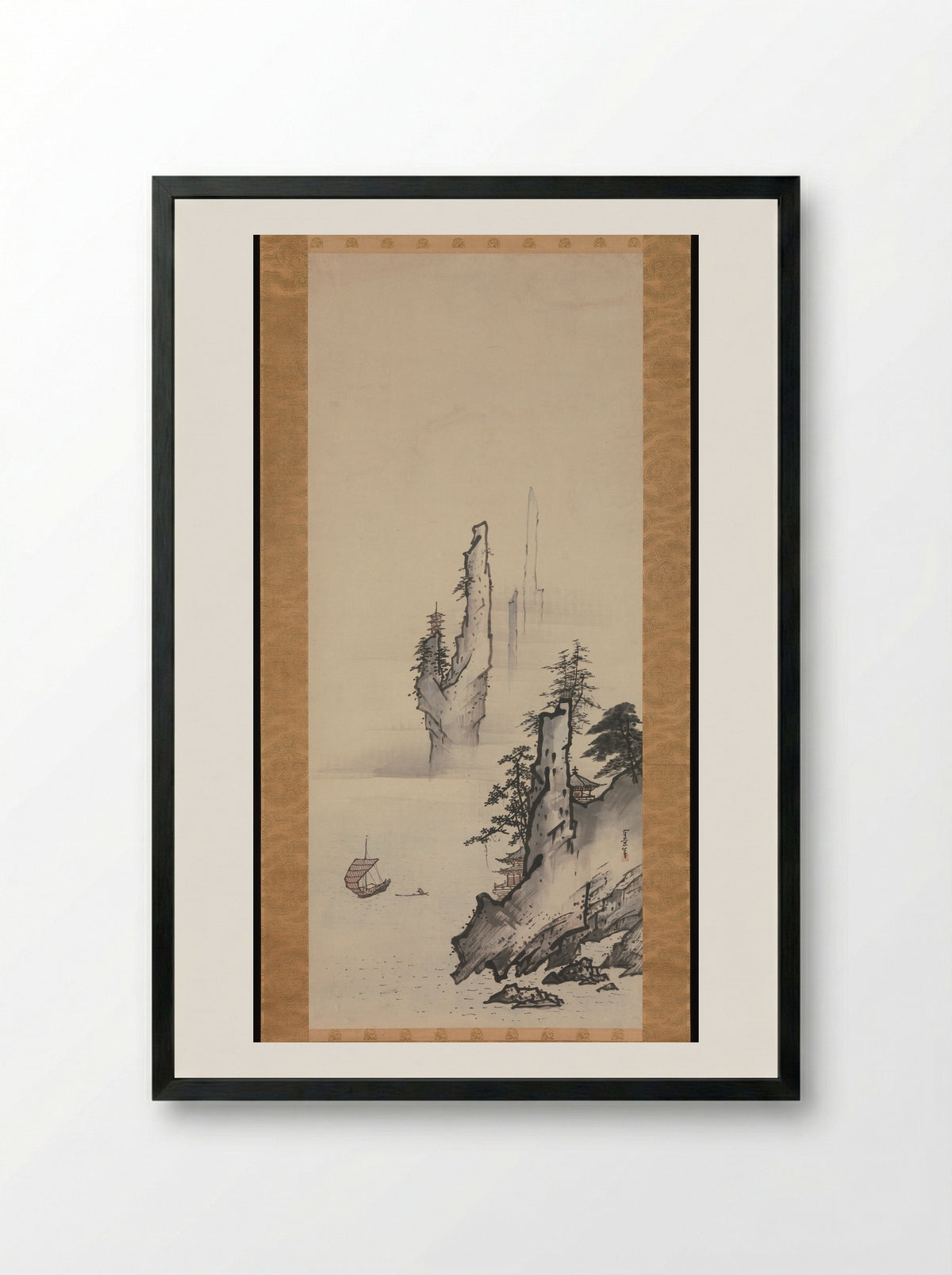 Landscape (Hanging Scroll) - Kusumi Morikage - Framed Print Black