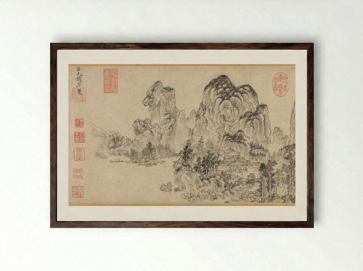 Landscape (Ink on Paper) - Zhao Yuan - Framed Print Dark Wood