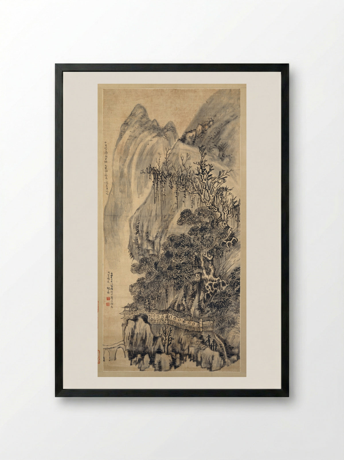 Landscape (Ink on Silk) - Wang Duo - Framed Print Black
