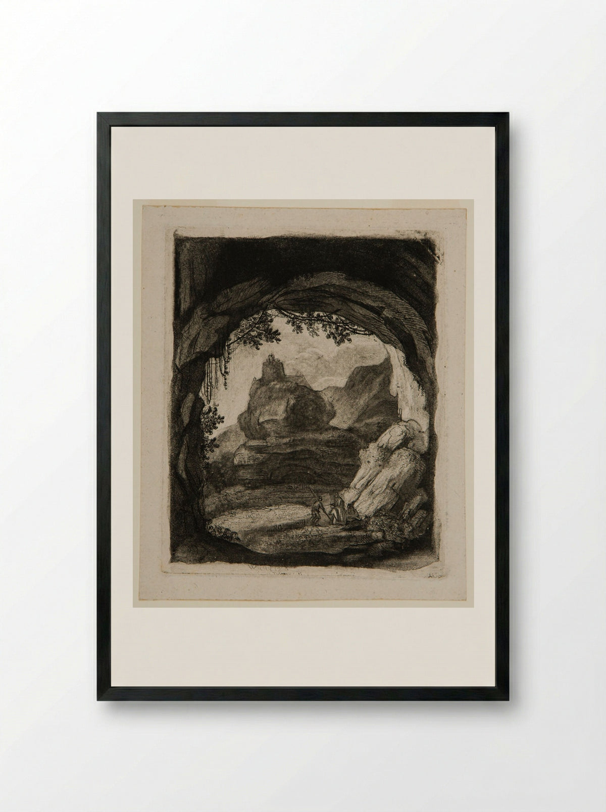 Landscape Seen from the Arch of a Cave - Claude Henri Watelet - Framed Print Black
