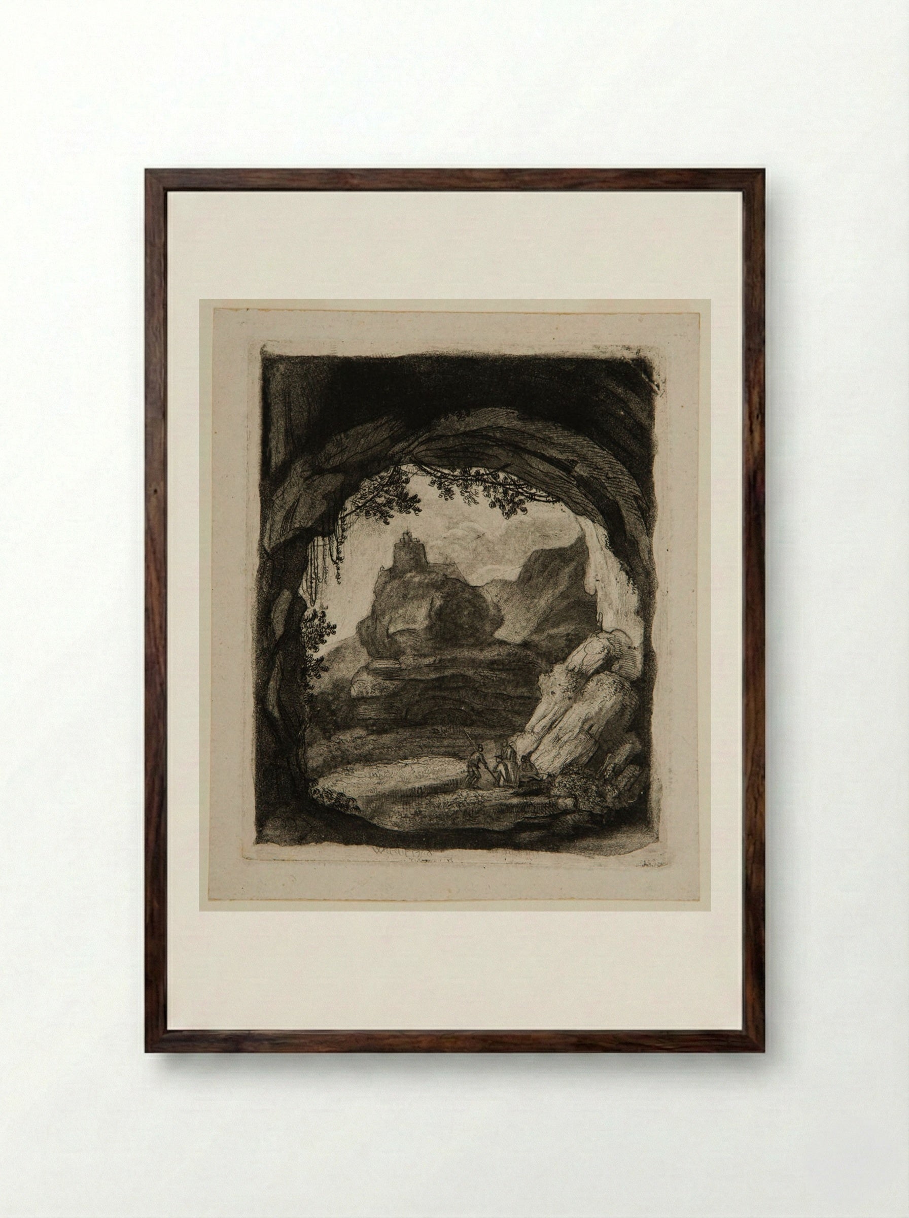 Landscape Seen from the Arch of a Cave - Claude Henri Watelet - Framed Print Dark Wood