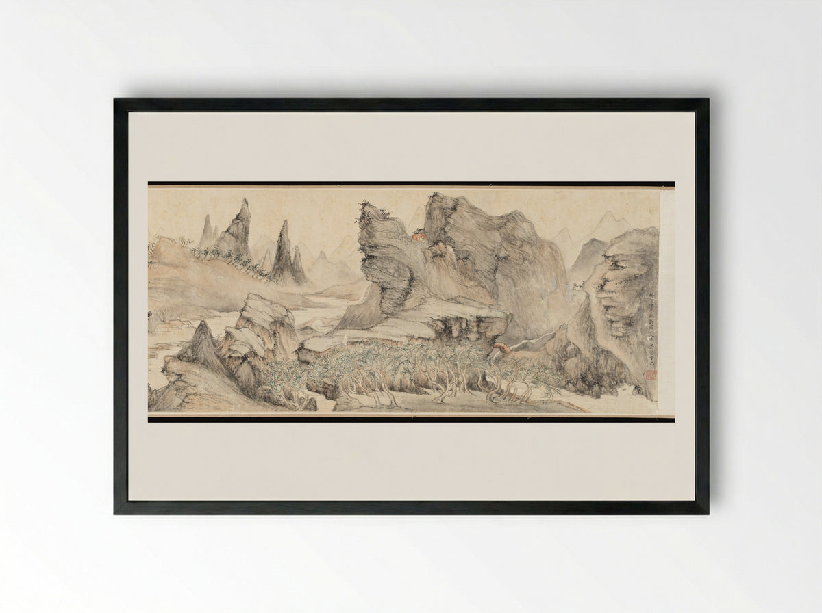 Landscape after Hua Yan - Liu Yanchong - Framed Print Black