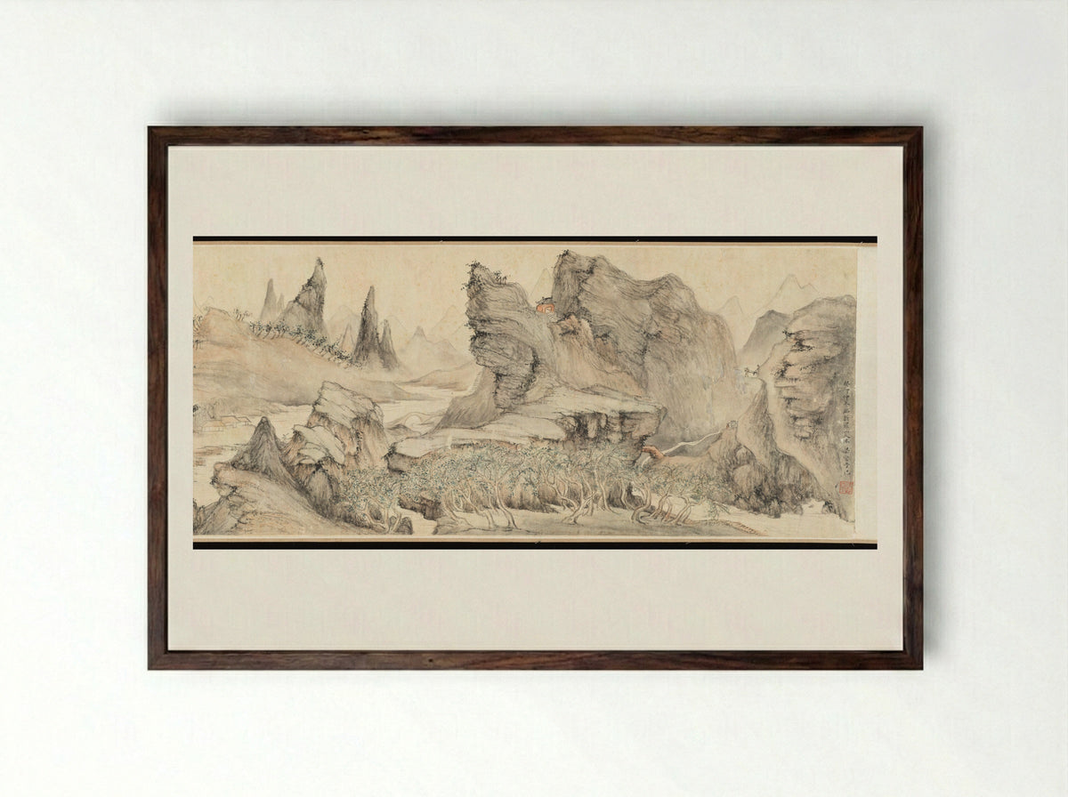 Landscape after Hua Yan - Liu Yanchong - Framed Print Dark Wood
