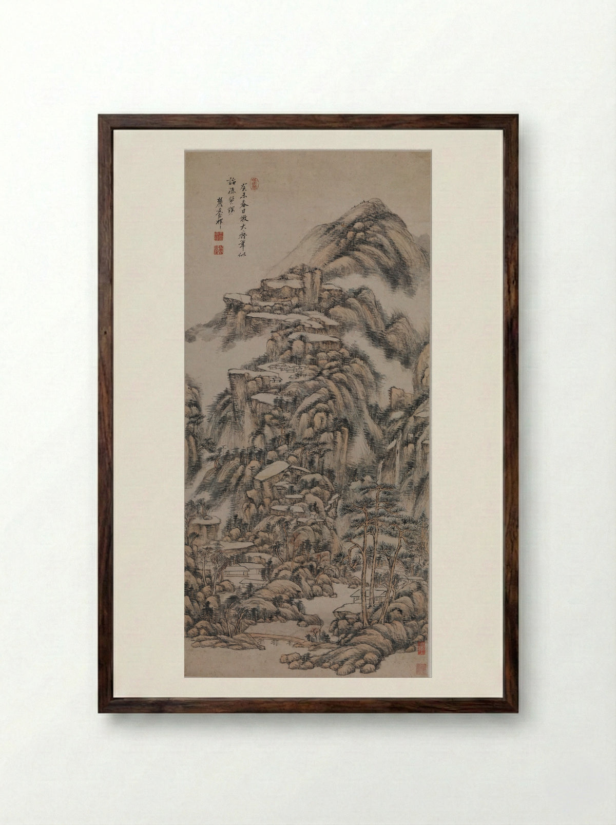 Landscape after Huang Gongwang - Wang Yuanqi - Framed Print Dark Wood